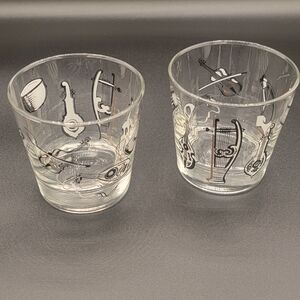 MCM Libbey Musical Instrument Rocks Glass Set of 2- Black, White w/ Gold Gilding